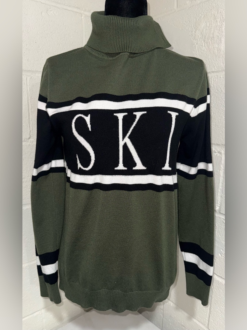 Perfect Moment Schild Olive Green Merino Wool Ski Turtleneck Sweater L Large